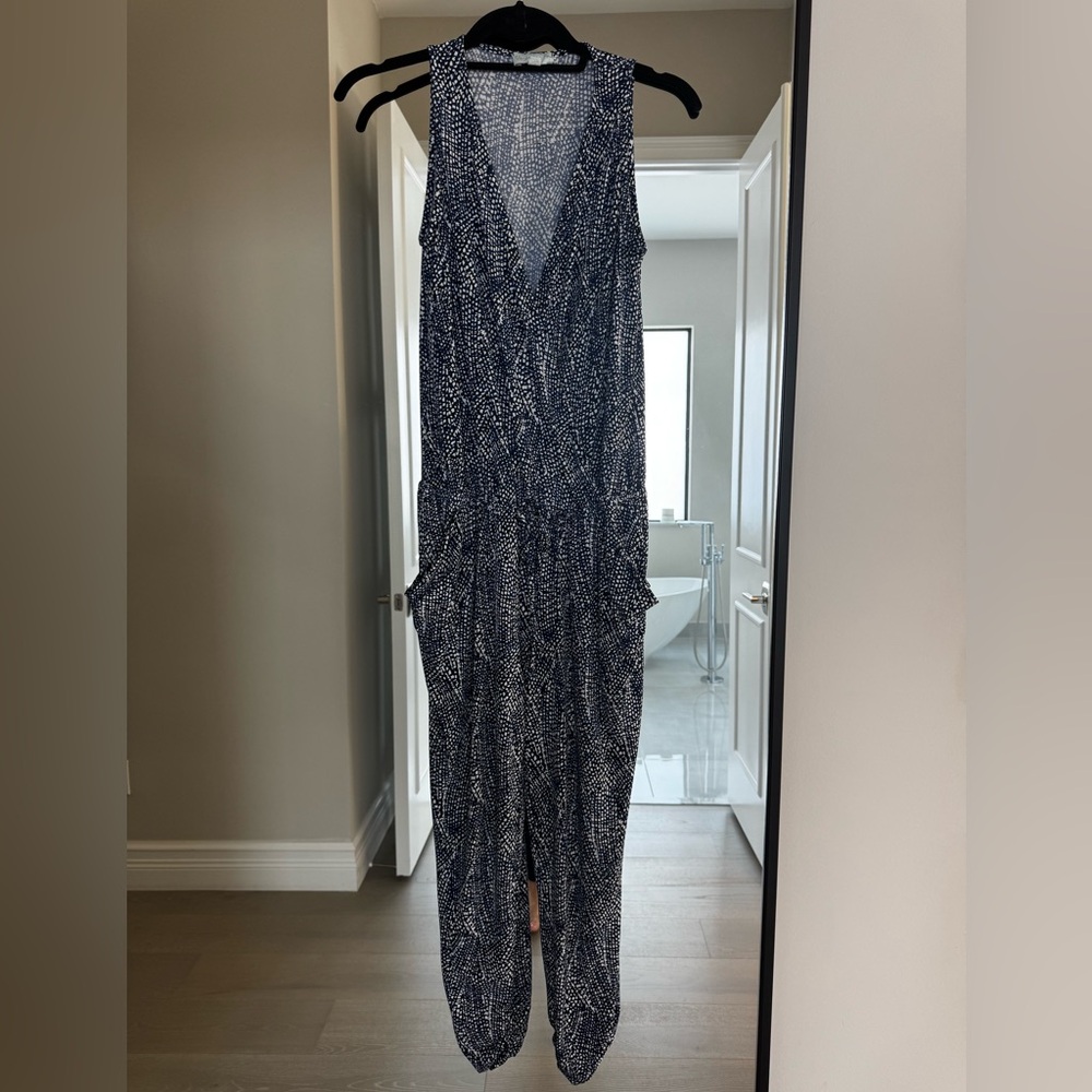 Veronica M Navy and White Patterned Jumpsuit
